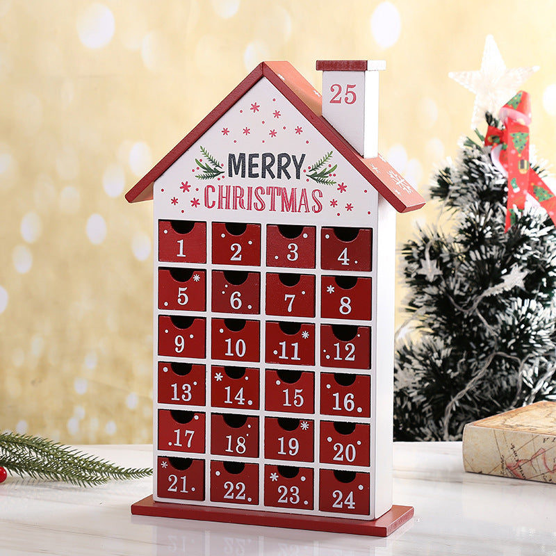 Table Decoration Christmas Decorations Wooden Red House Calendar Ornaments