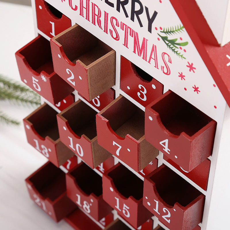Table Decoration Christmas Decorations Wooden Red House Calendar Ornaments